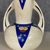 Exceptional Art Deco period vase: Cracked ceramic print decorated with stylized motifs