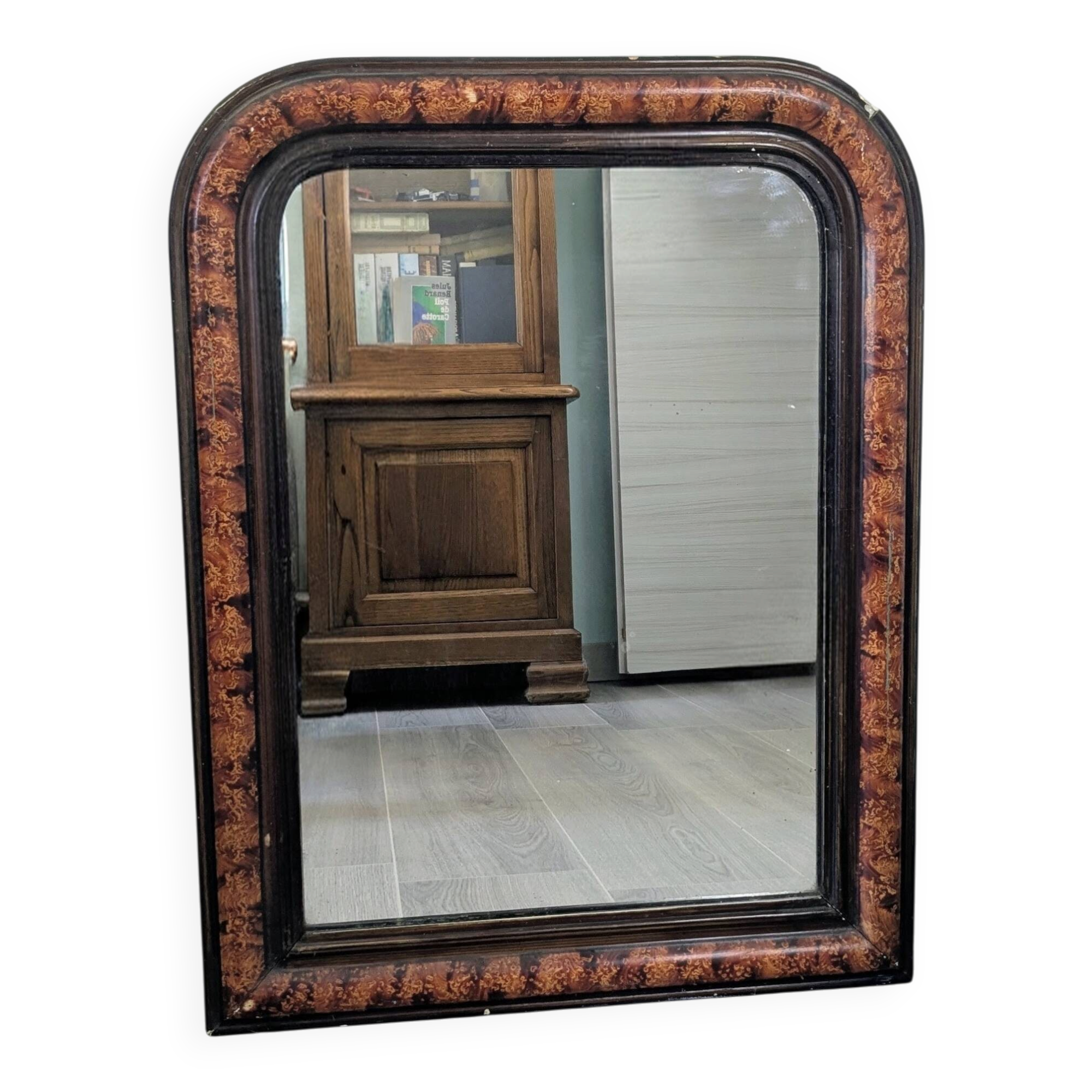 Antique Louis-Philippe mirror in blackened wood with a burl effect – 67x52 cm