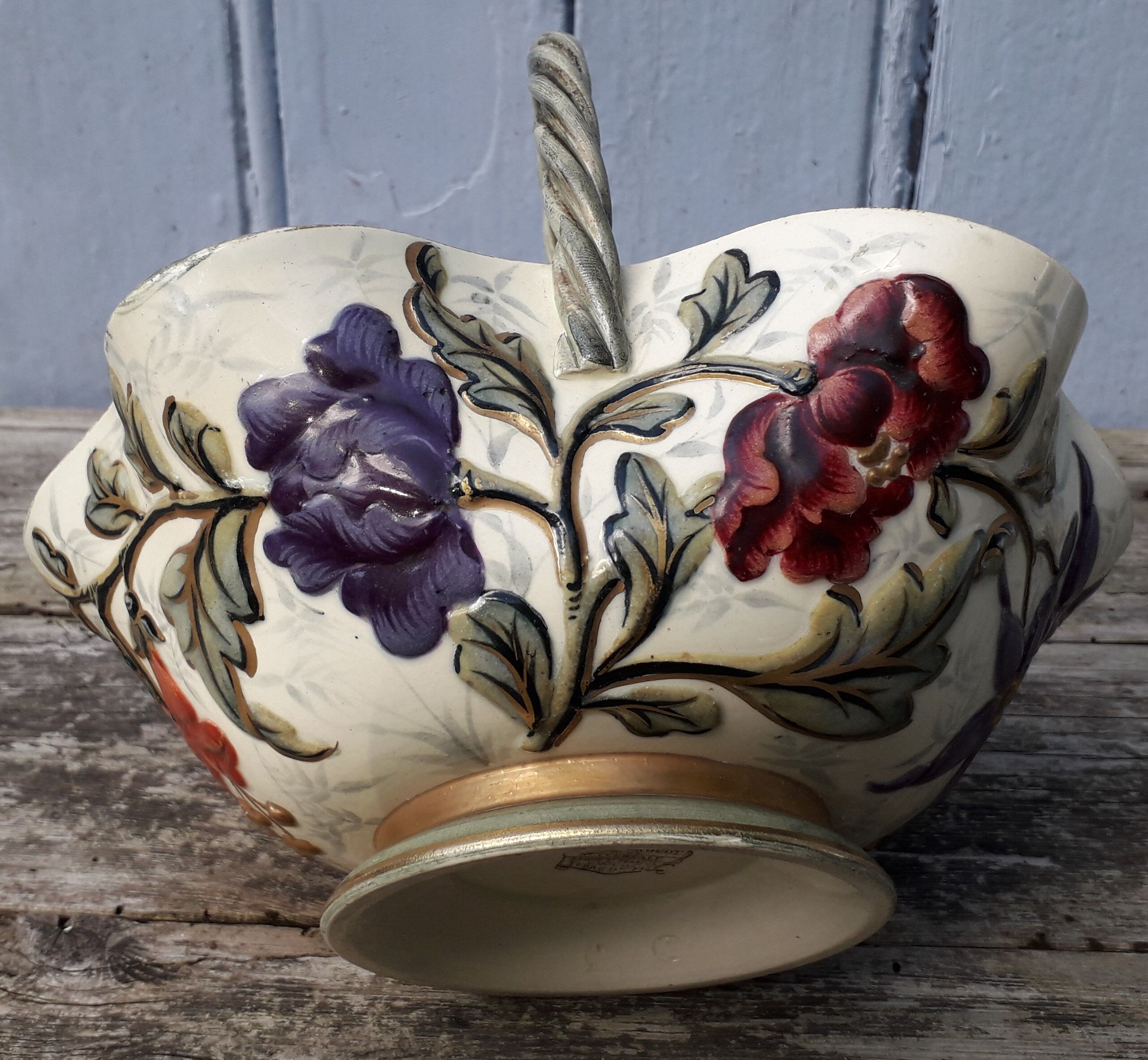 Basket trinket bowl Keller and Guerin Lunéville art nouveau