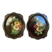 Pair of Russian trays painted in relief