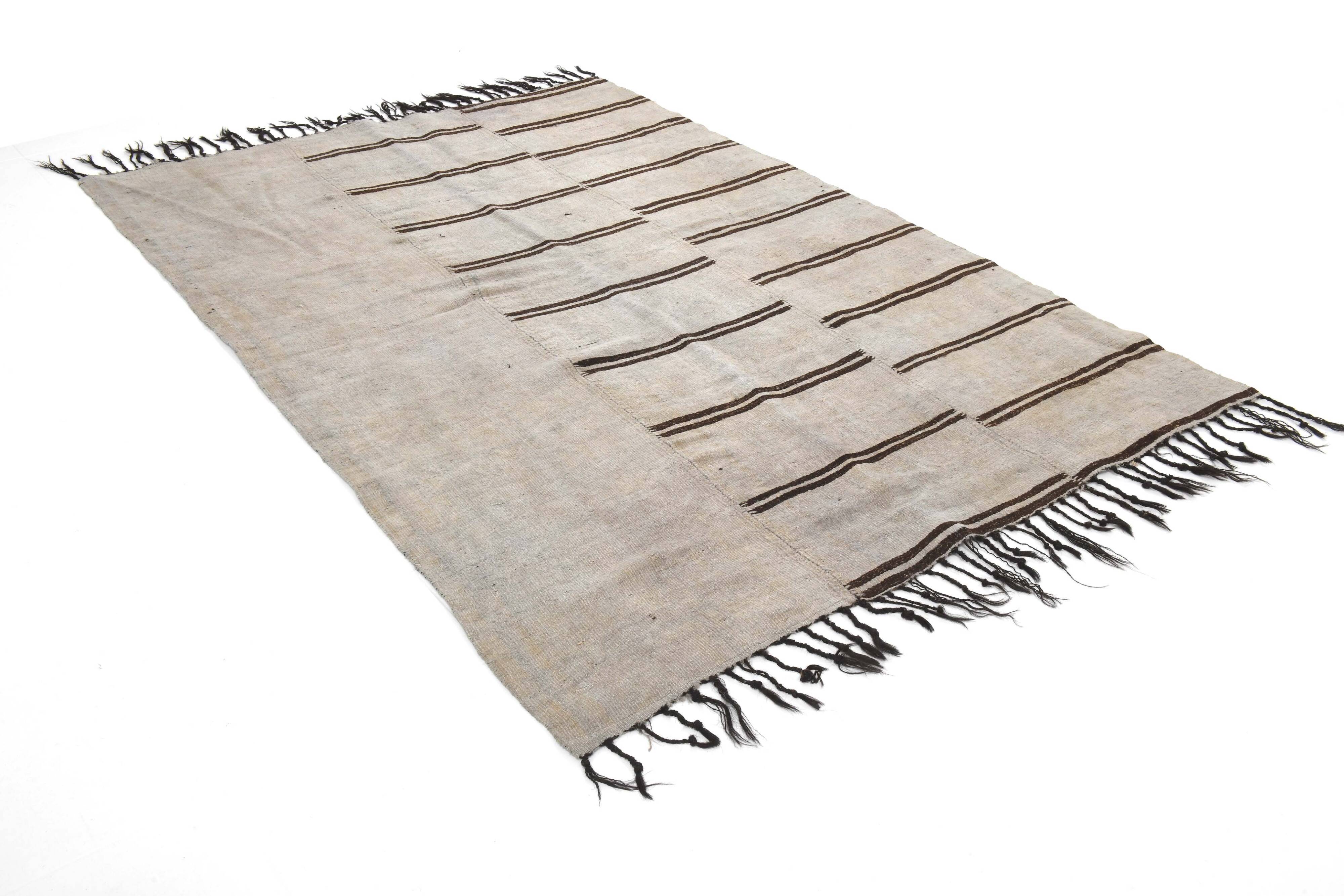 Dirty Gray & Black Hemp Kilim Rug, 161x235Cm