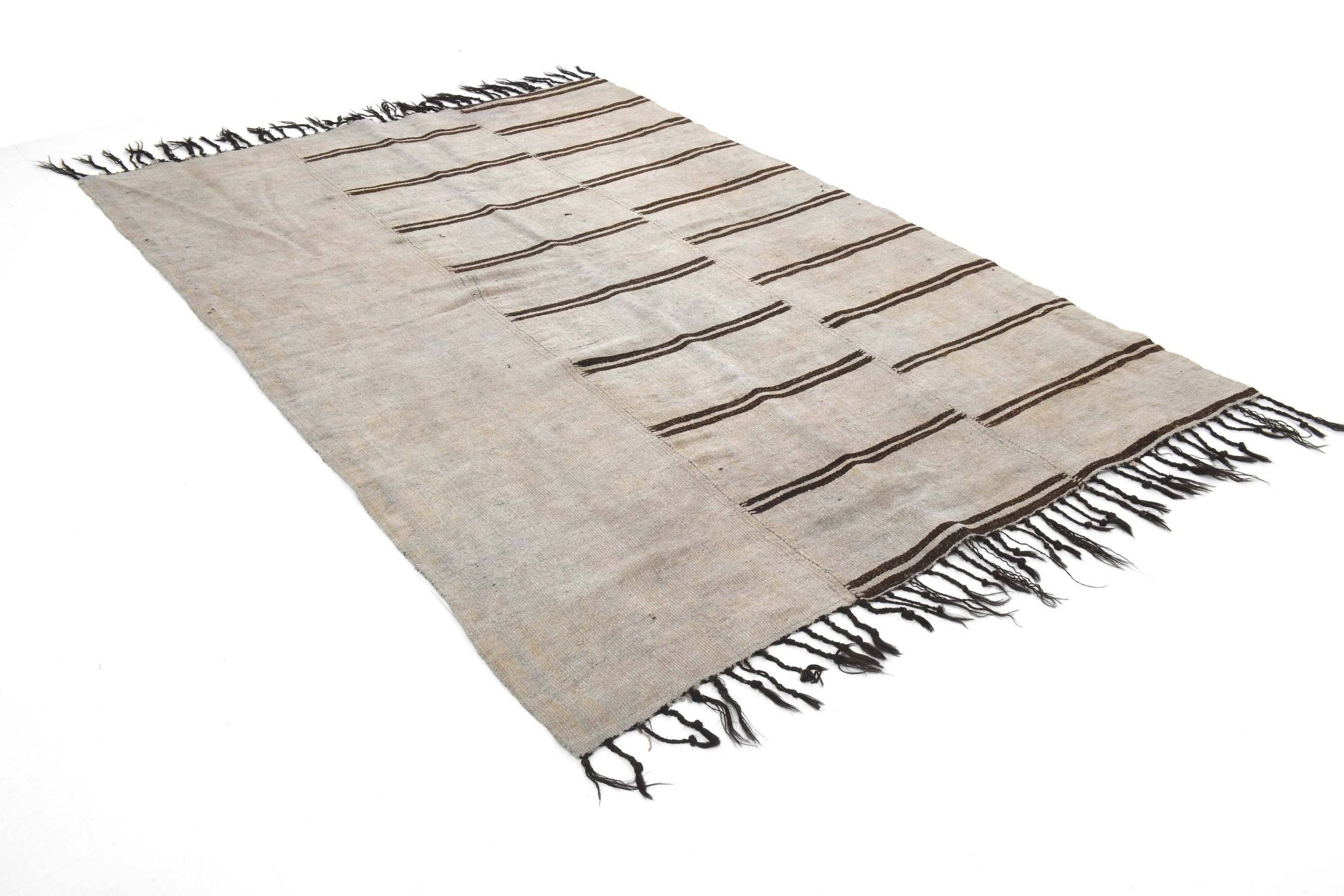Dirty Gray & Black Hemp Kilim Rug, 161x235Cm