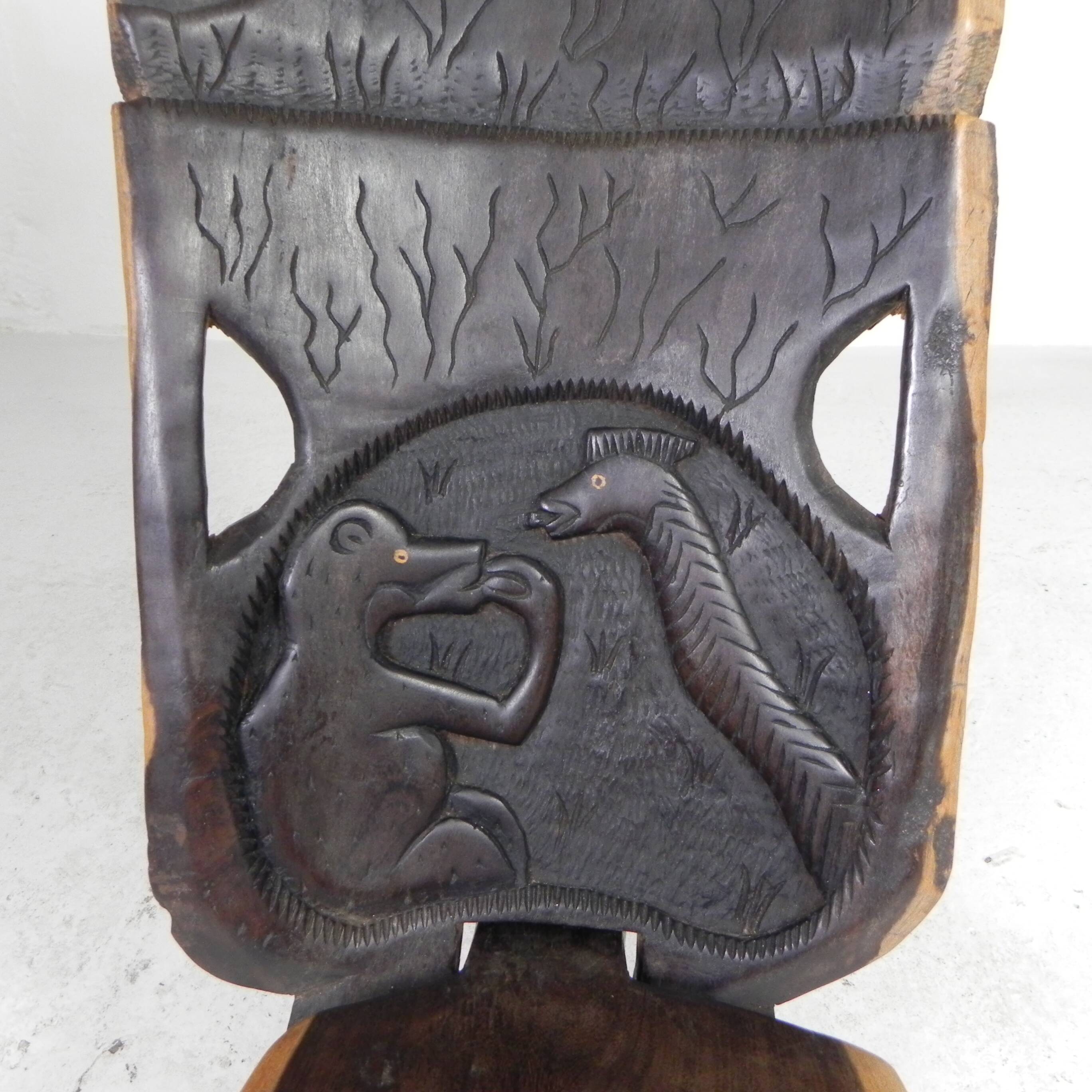 Solid ebony Makonde Palaver chair, 1970s