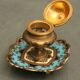 Enamel inkwell partitioned on bronze early 20th