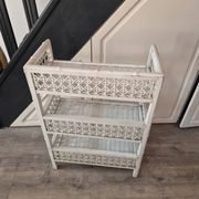 vintage white wicker rattan storage shelf