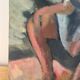 Oil on wood panel, Woman seated