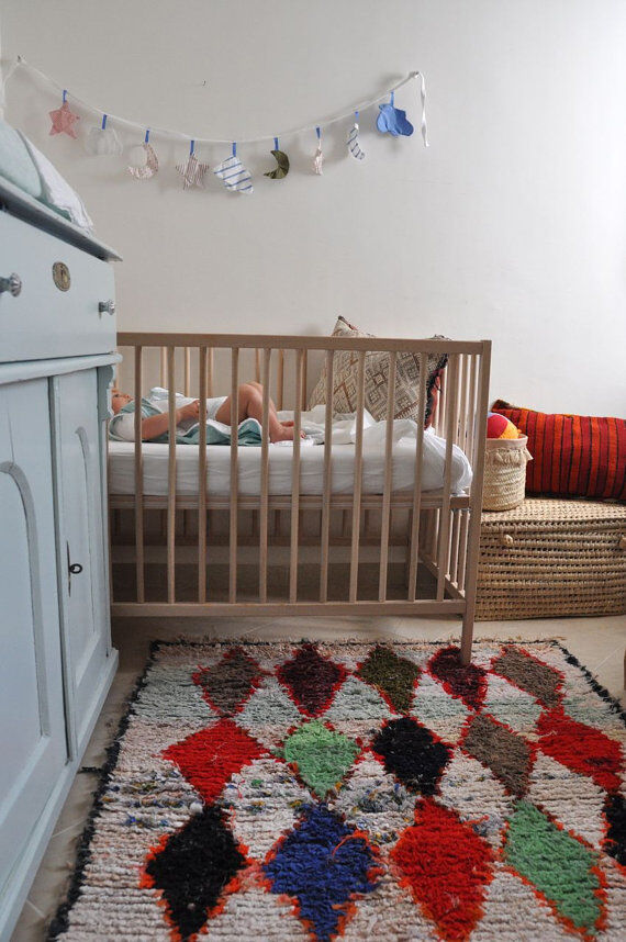 Carpet Moroccan boucherouite 110 x 148 cm