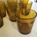 8 glasses with amber bubbled blown glass water