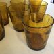 8 glasses with amber bubbled blown glass water