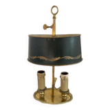 Louis XVI style two-light bouillotte lamp, green lampshade, hand-painted