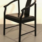 Set of 5 black lacquered leather dining chairs similar to China Chair Wegner