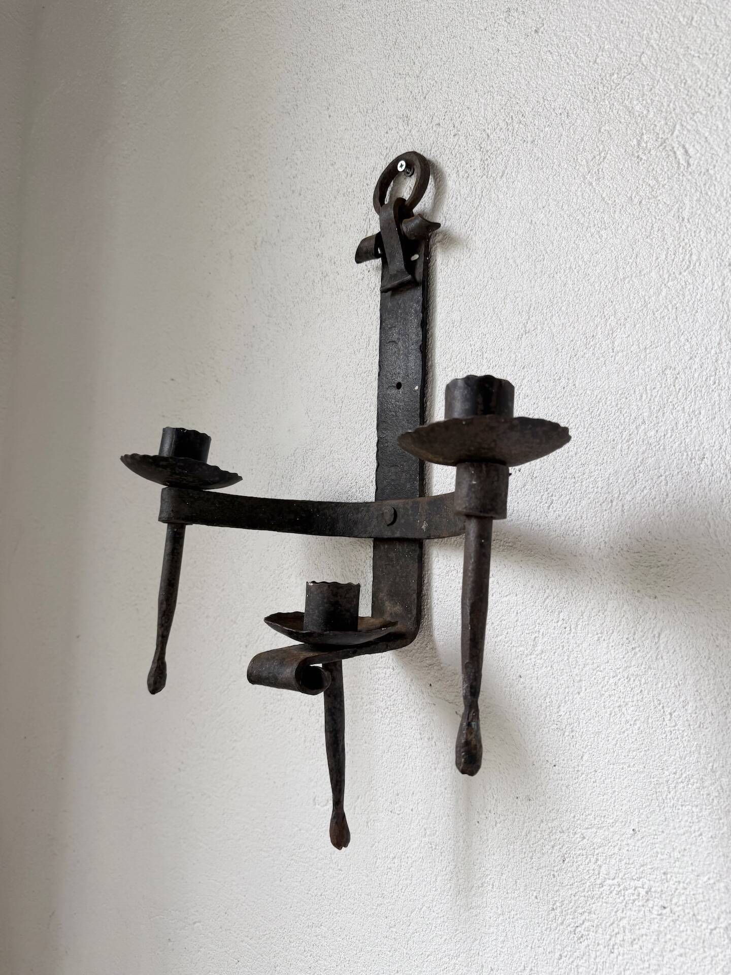 Wrought iron candle holders 1900 brutalist sconces