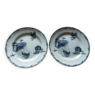 Ironstone plates – Blue pastoral decoration – 19th century