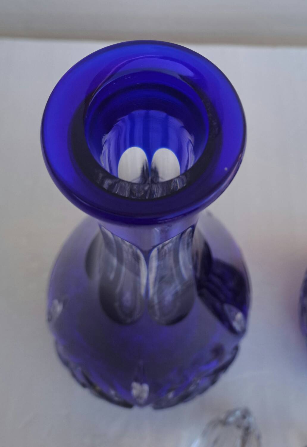 Pair of cobalt blue crystal decanters