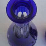 Pair of cobalt blue crystal decanters