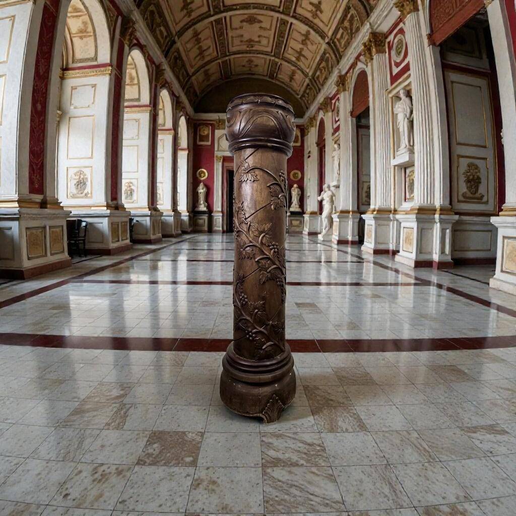 Vintage wooden column with carving