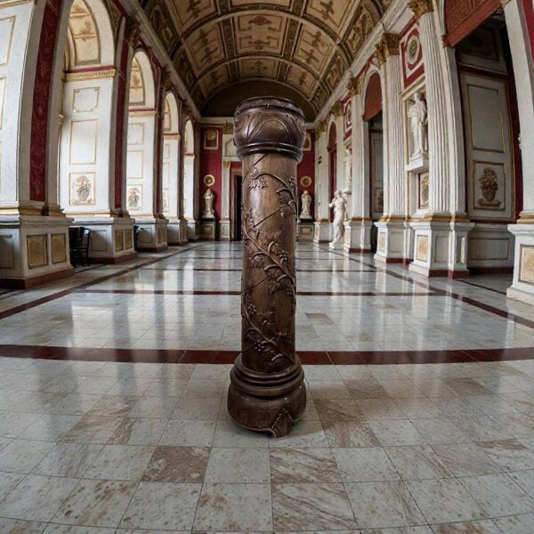 Colonne en bois vintage avec sculpture
