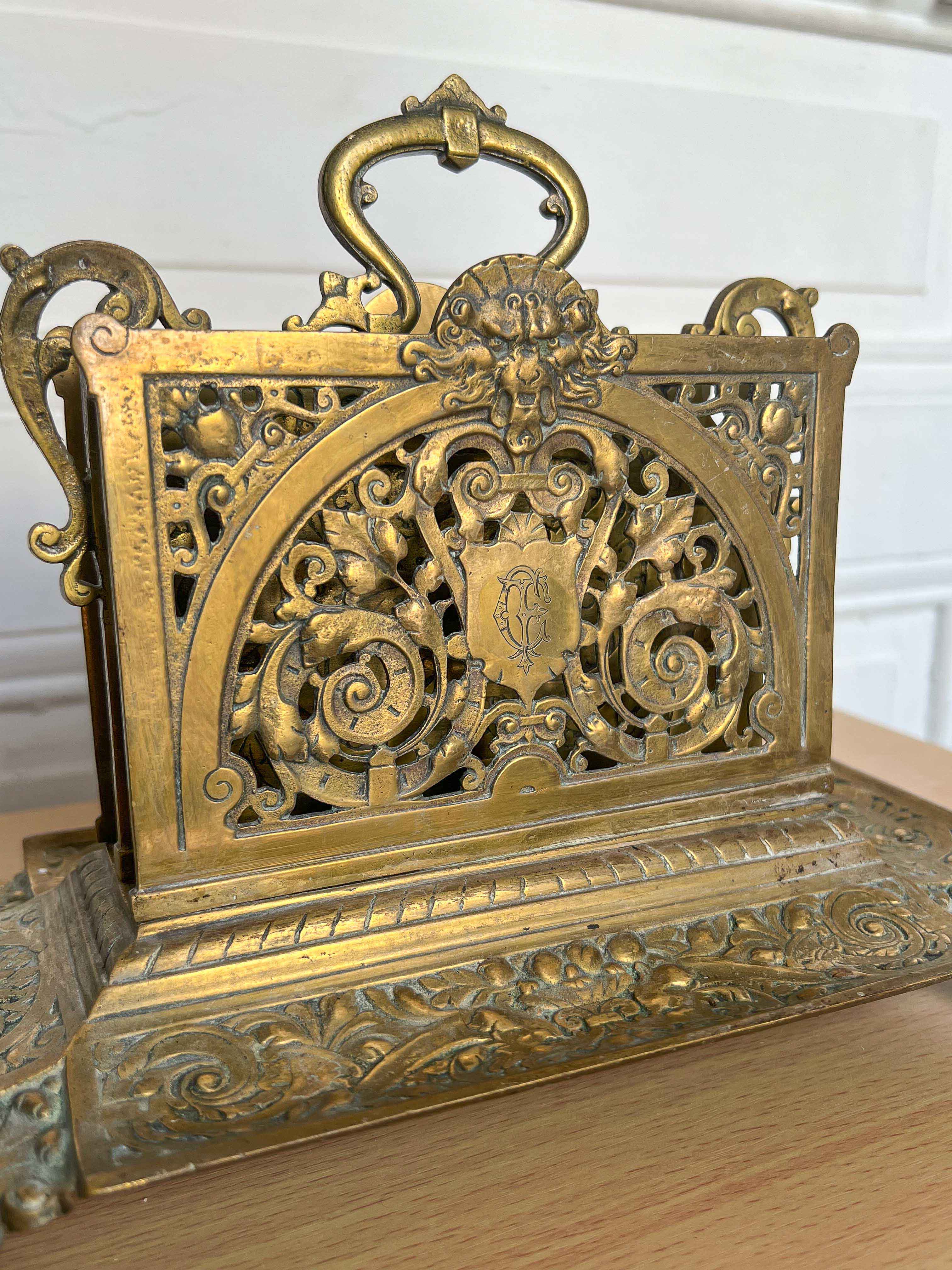 Period gilded brass mail rack