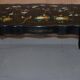Bureau d'écriture vintage peint polychrome laqué noir avec oiseaux et fleurs