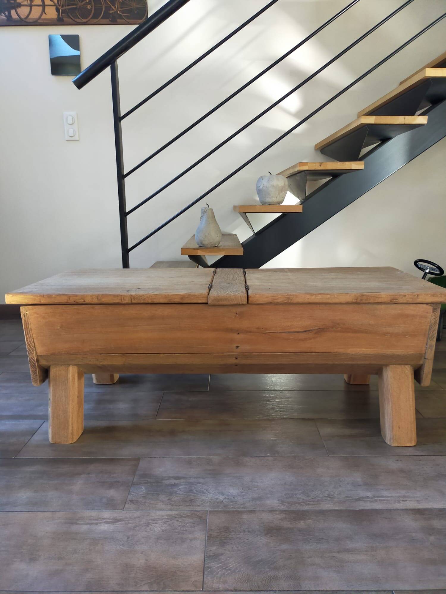 Solid wood coffee table with antique chest
