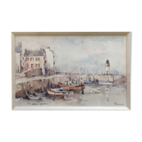 Beautiful Painting Watercolor Port Haliguen Quiberon signed
