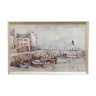 Beautiful Painting Watercolor Port Haliguen Quiberon signed