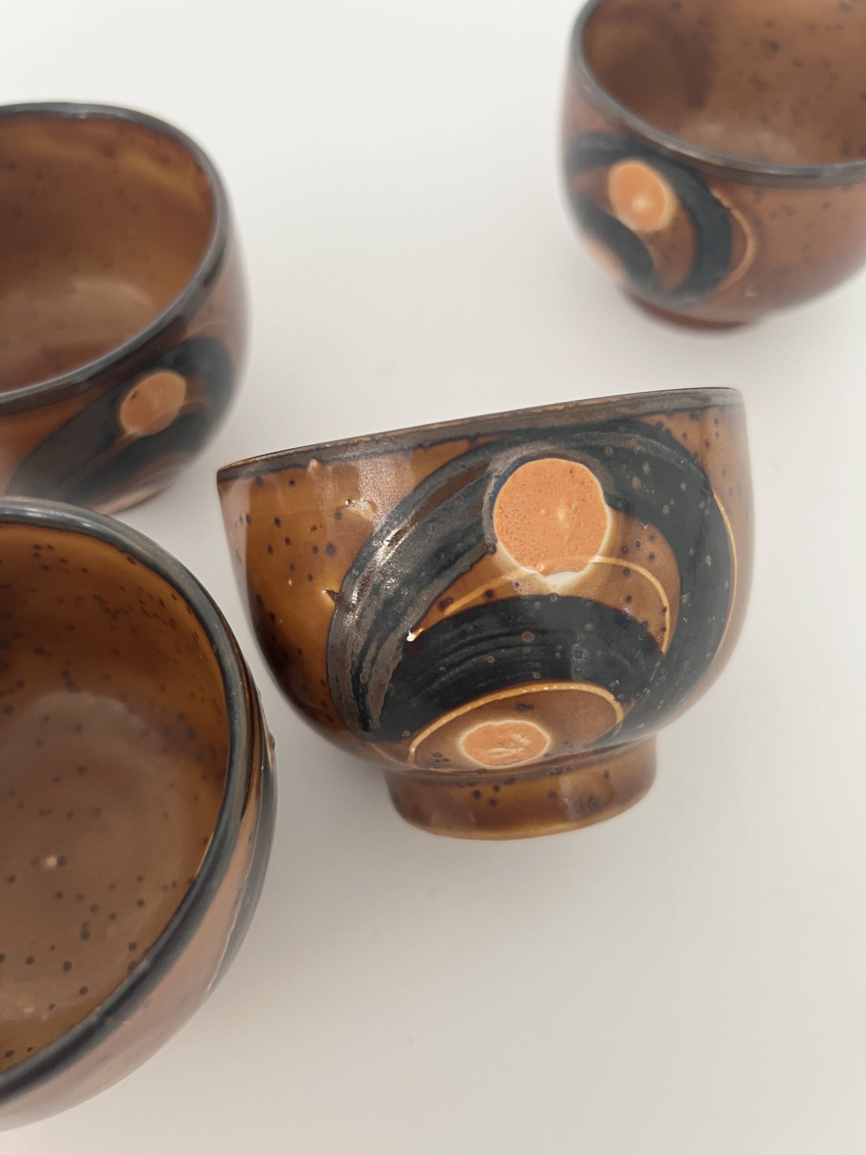 Set of 4 ceramic cups, Japanese pottery, circa 1960/70