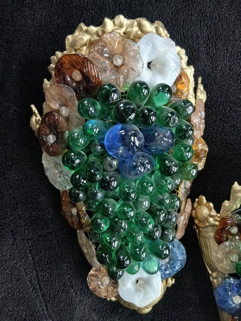 Murano wall sconces – coloured grape glass, bronze anemone