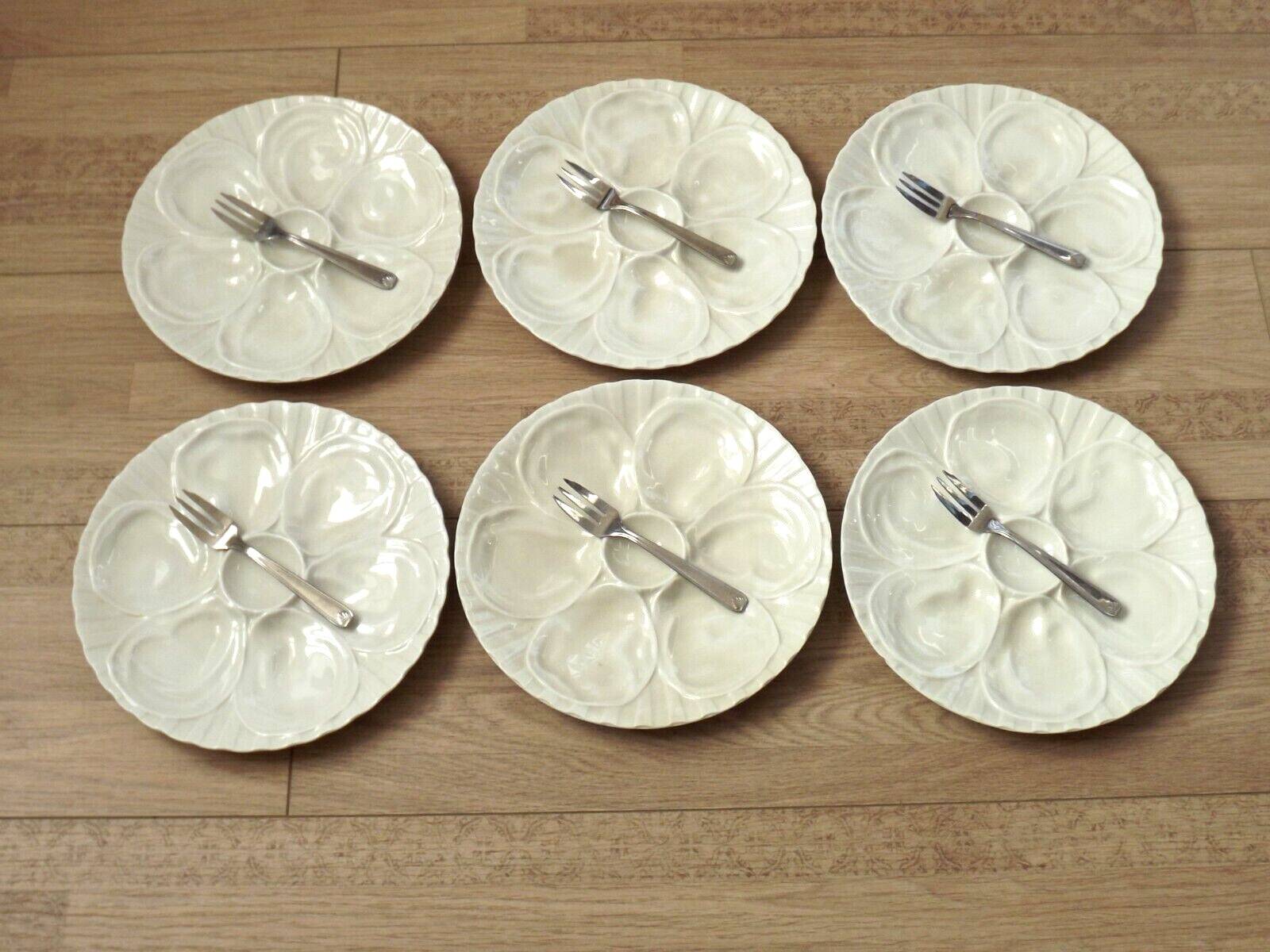 Ensemble de 6 assiettes à huîtres Français Pillivuyt Porcelaine blanche classique Mid Century 4514