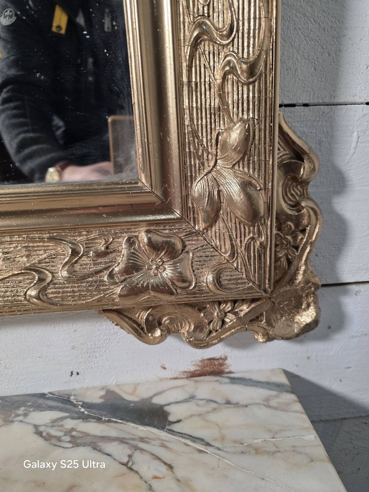 Antique Art Nouveau gilded mirror, 138cm