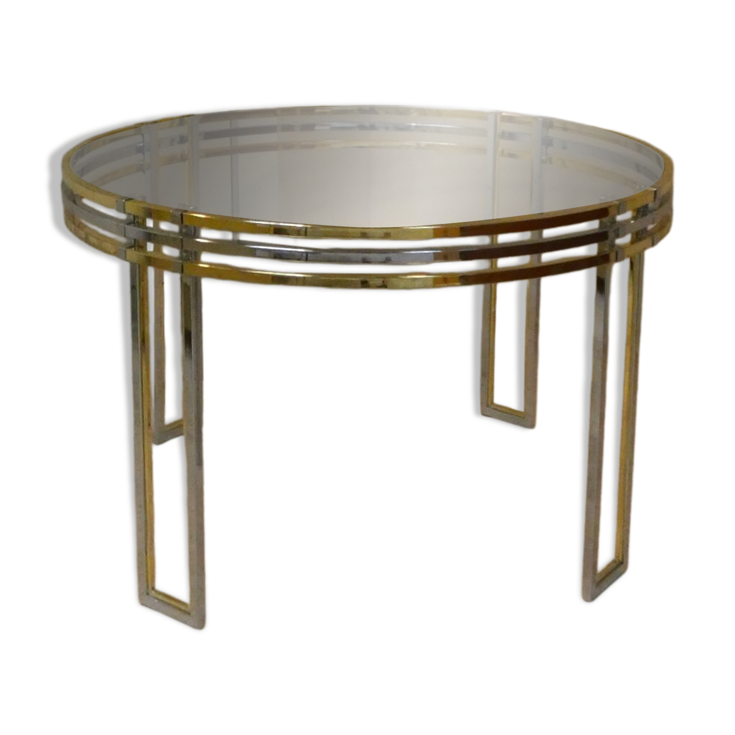 Dining table in chrome and gold steel, Romeo Rega style, Italy, 1970s.
