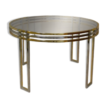 Dining table in chrome and gold steel, Romeo Rega style, Italy, 1970s.