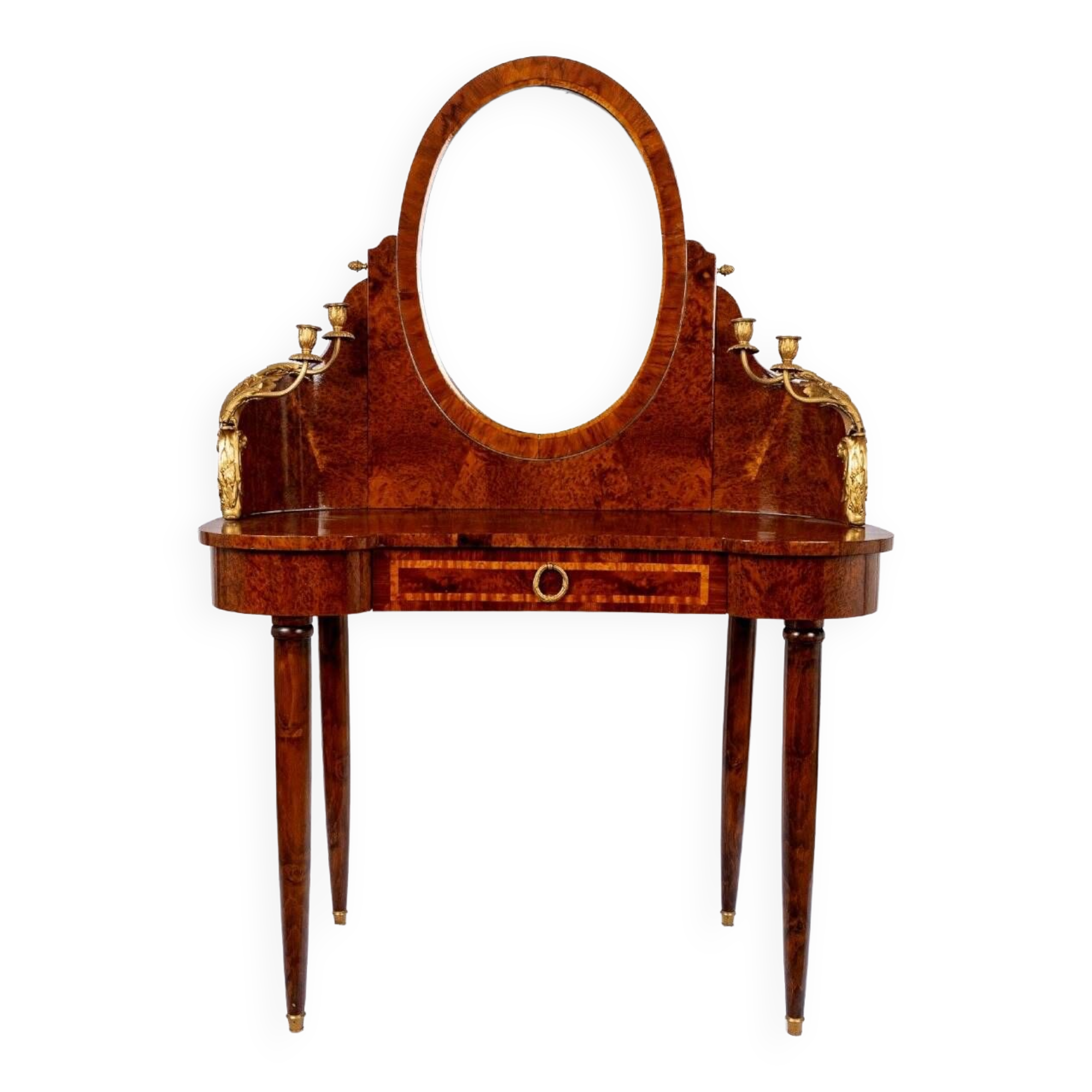 Coiffeuse forme haricot - loupe de thuya et bois de rose - époque: art déco