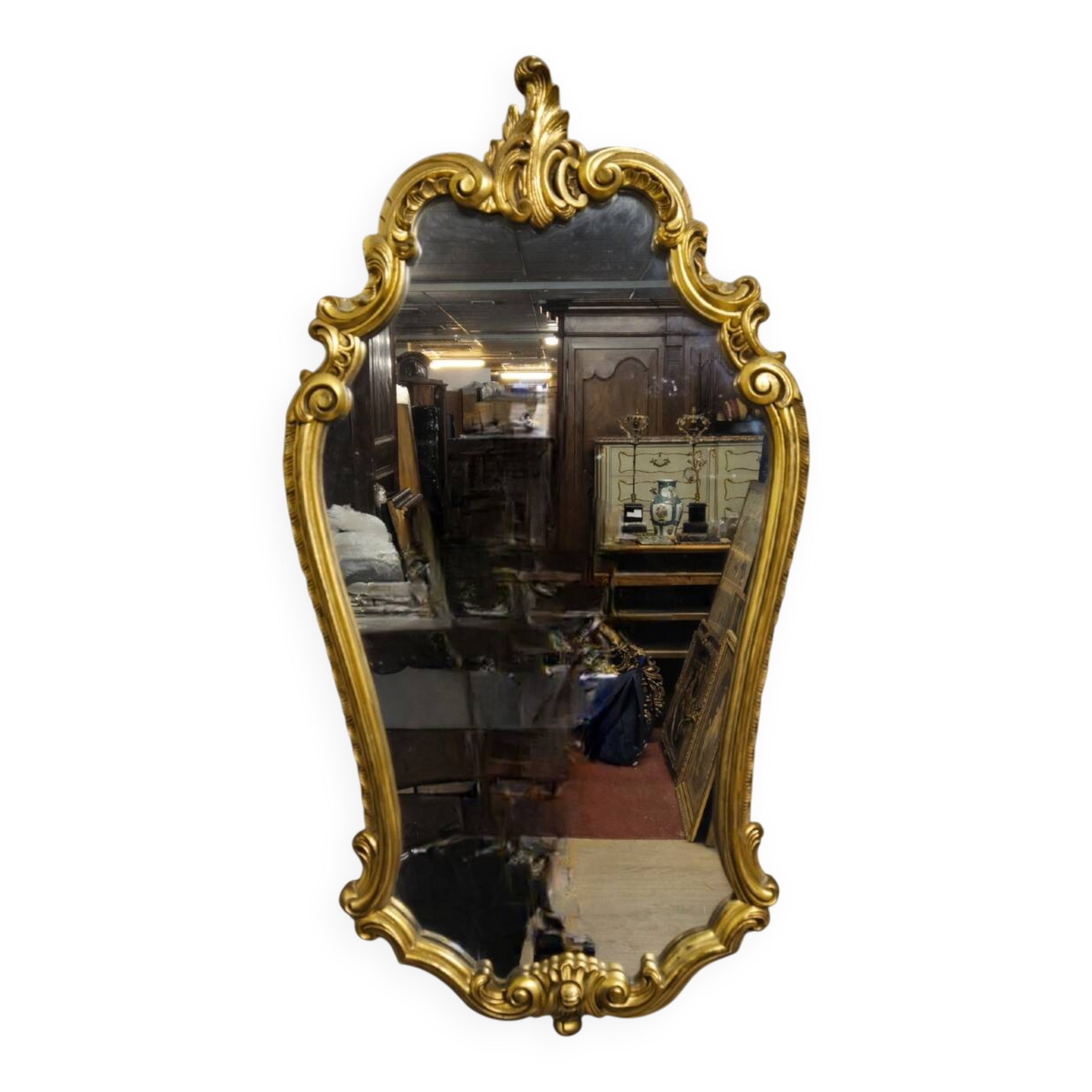 Antique gilded wooden mirror – rococo style / Louis XV / early 20th century