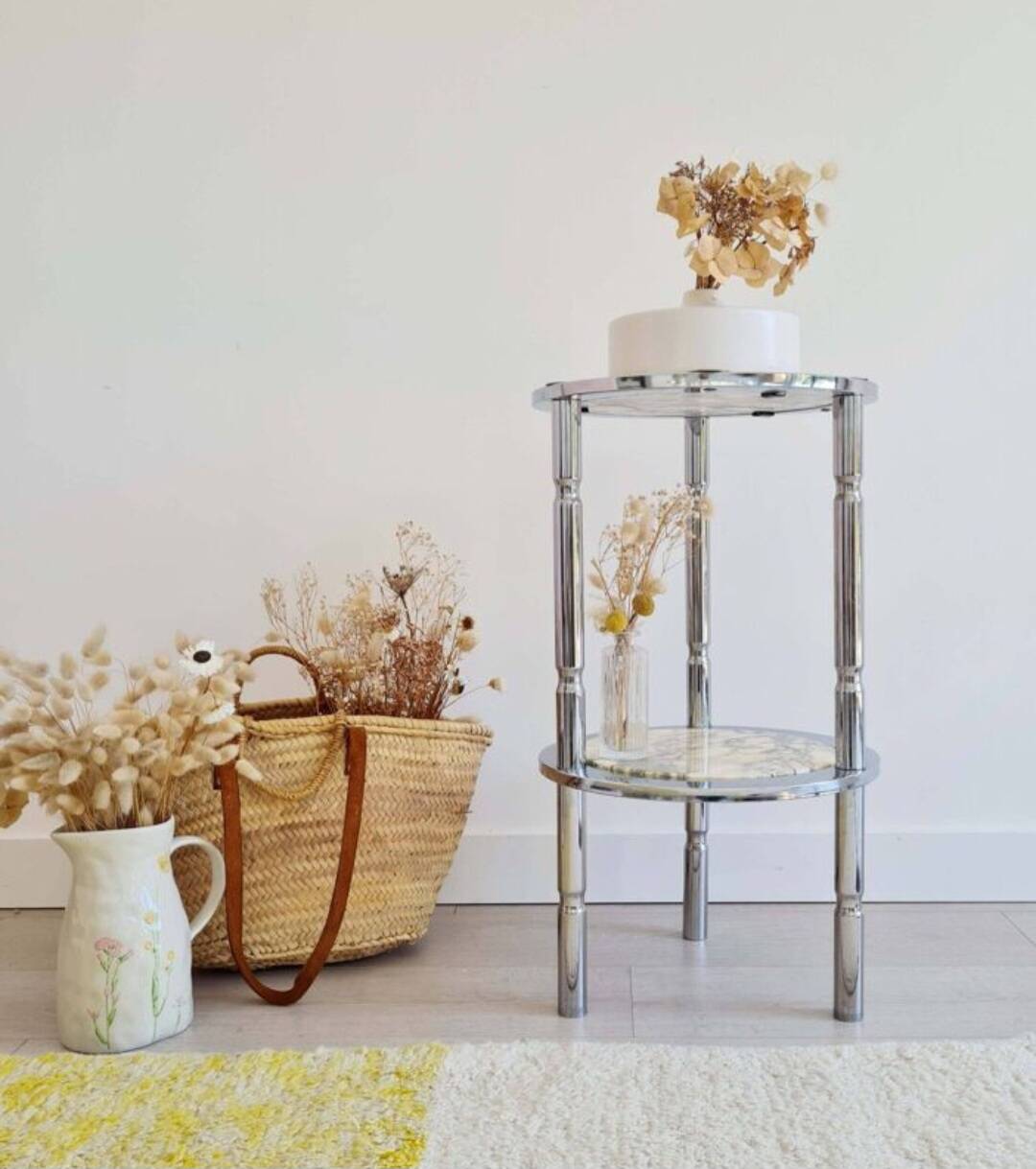 Marble and chrome side table, Italy 1970s