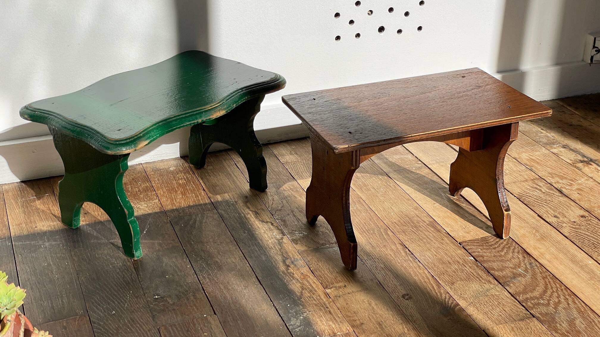 2 vintage wooden bar stools