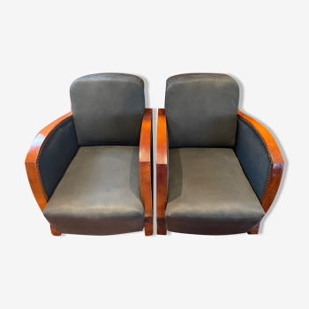 Pair of restored Art Deco period club armchairs