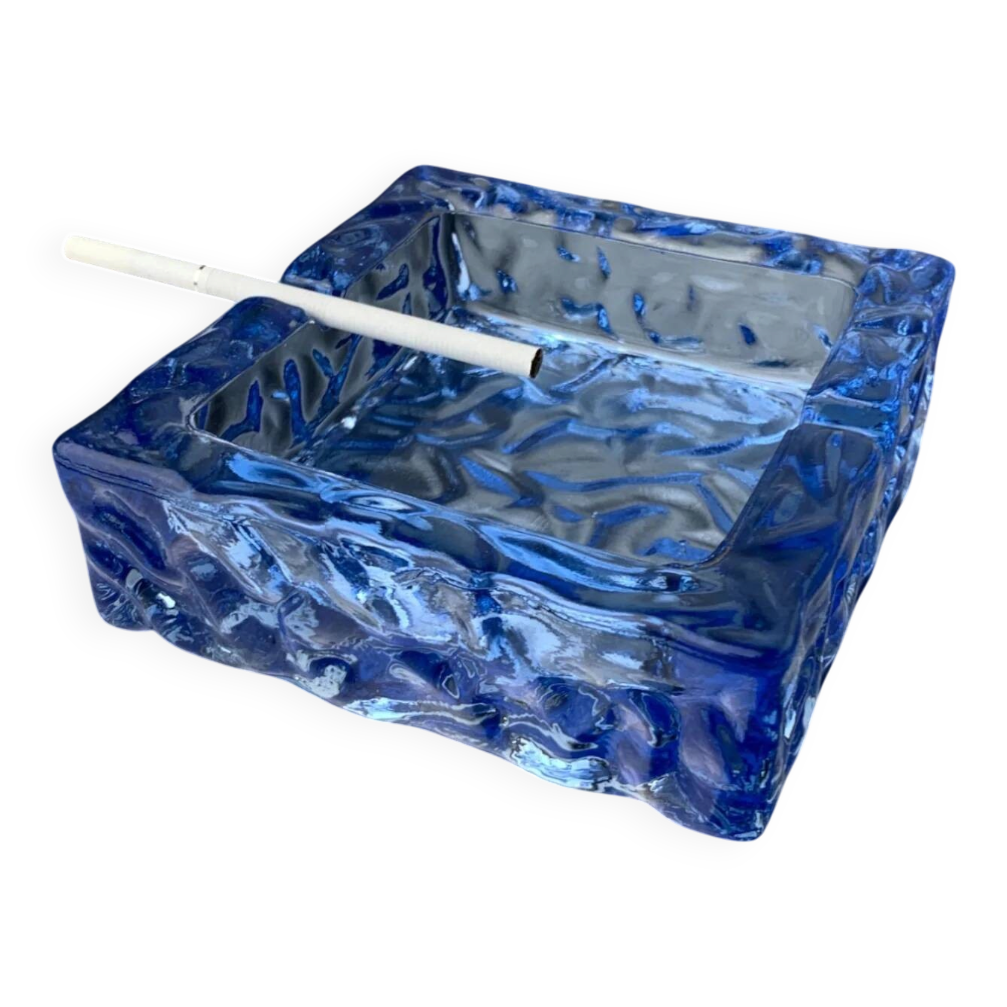 Ice cube ashtray by Antonio Imperatore, blue Murano glass, Italy, 1970s