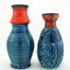 2 red and blue ceramic vases - Bodo Mans Bay Keramik - West Germany Pottery - vintage 60s