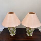 Pair of large vintage ceramic table lamps with 3D floral design, 1970s