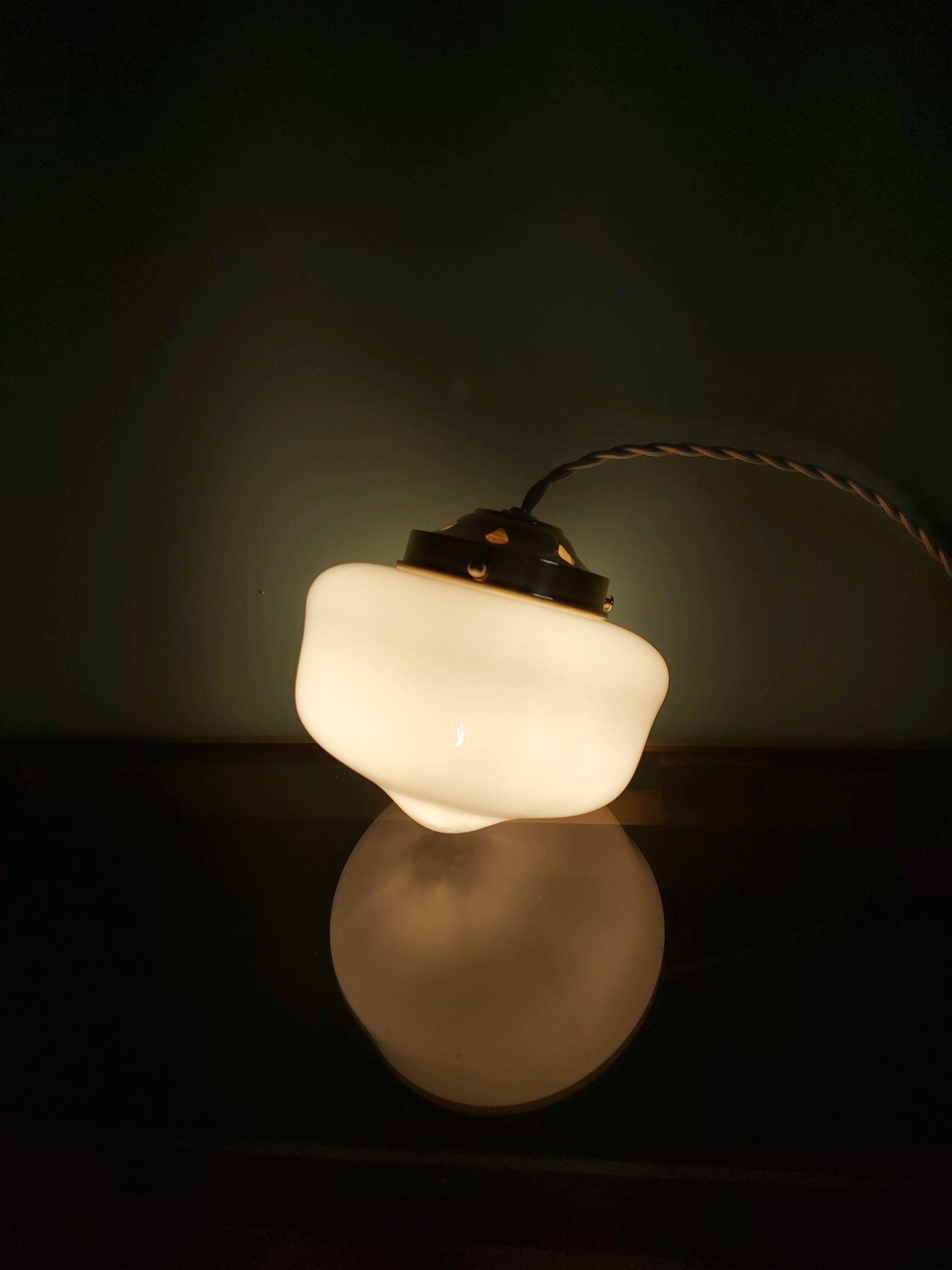 Set of 3 hanging lamps in opaline, Art Deco