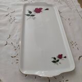 Plat à cake à oreilles en porcelaine Bavaria blanche décor roses fushia liseré doré