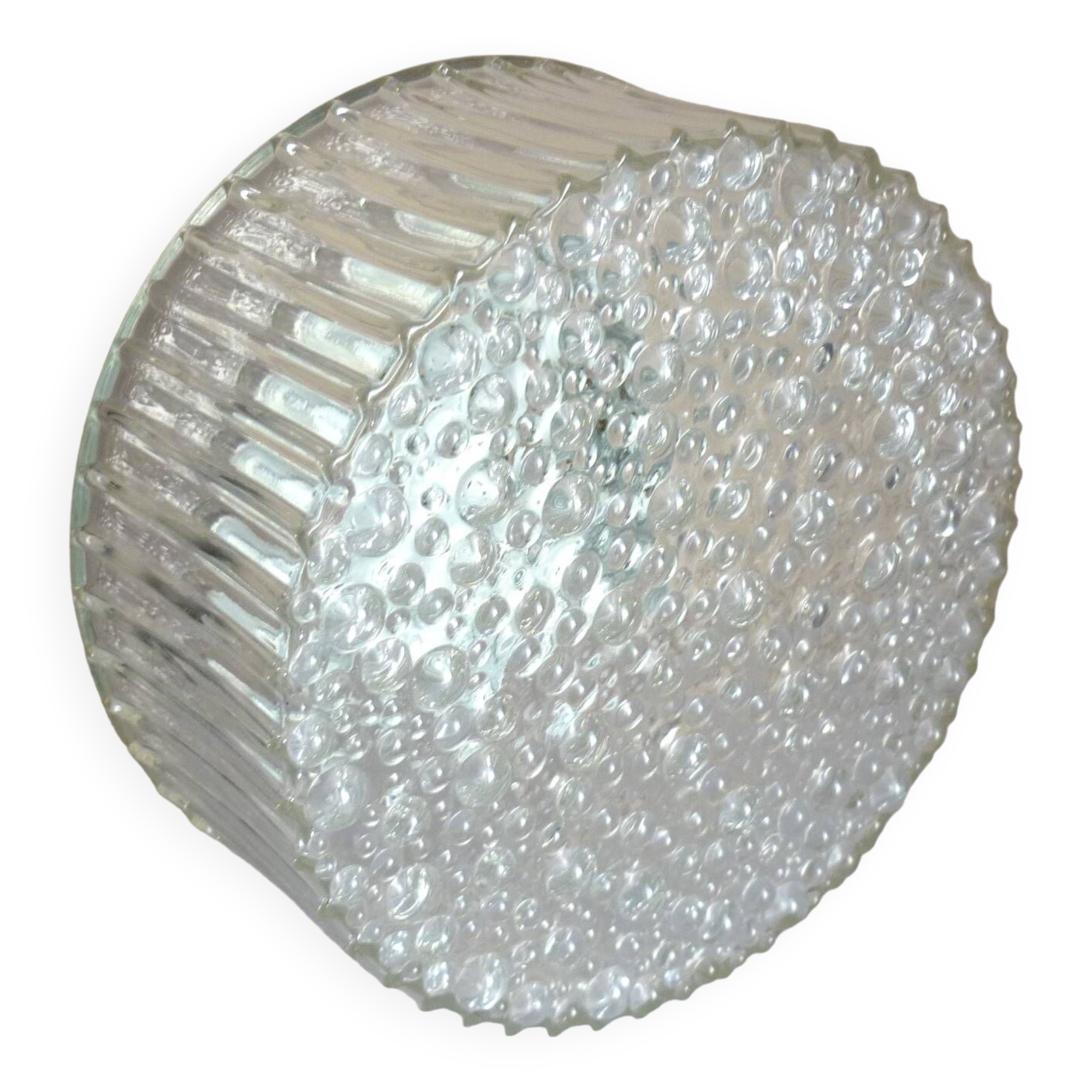 Large round ceiling light, molded glass wall light, thick, Helena Tynell, 1960s