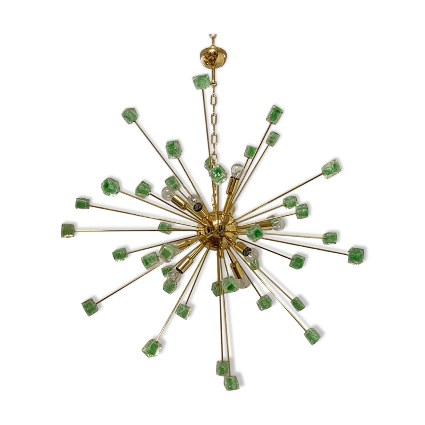 Green Cubes Murano Glass Gold Sputnik Candlestick