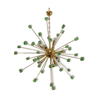 Green Cubes Murano Glass Gold Sputnik Candlestick