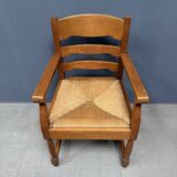 Set of two Dutch oak armchairs with rush seats