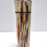 Beige Cylindric Encased and Hand-blown Opaline Glass Vase, Italy