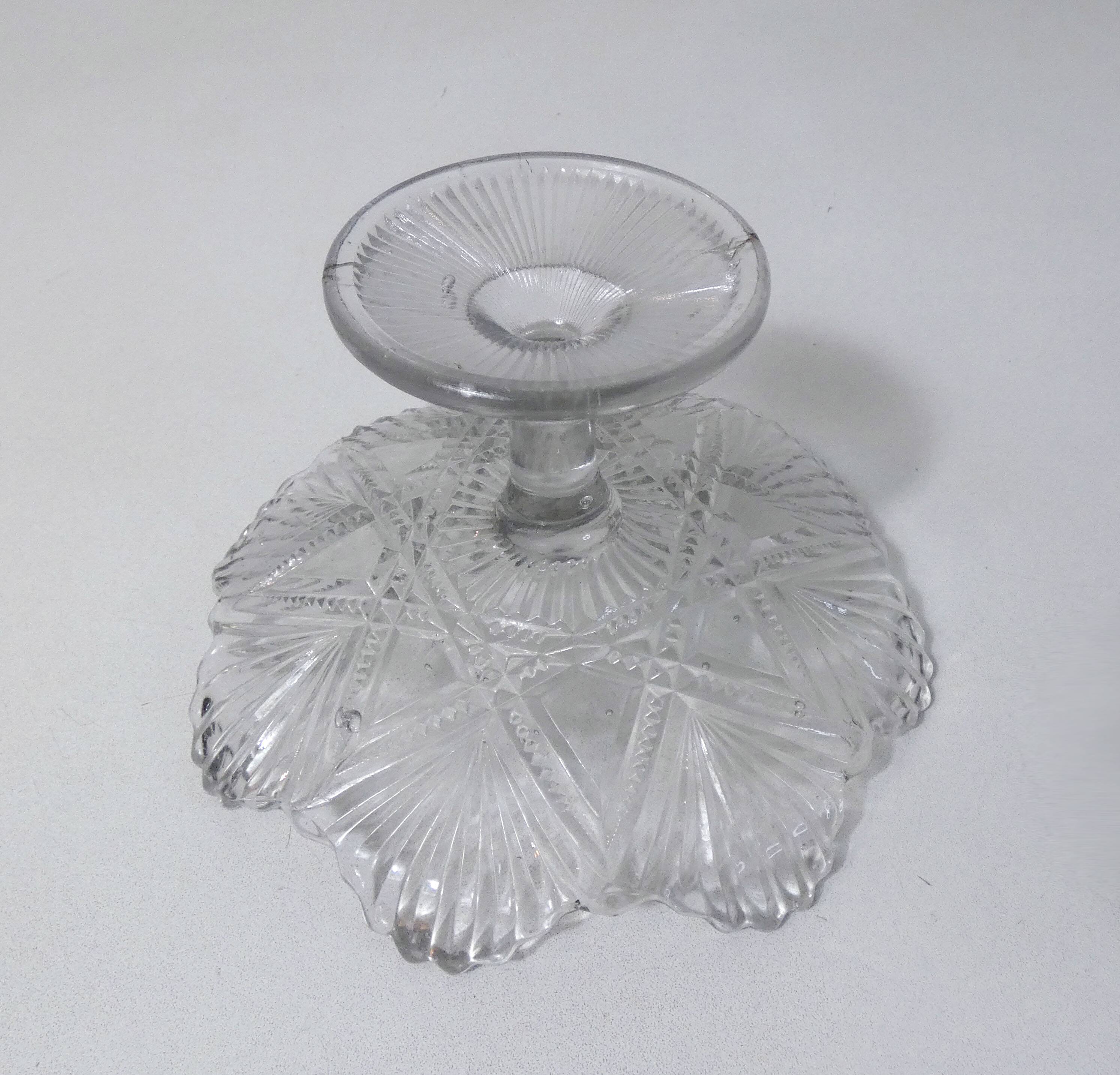 footed plate compote dish in molded glass