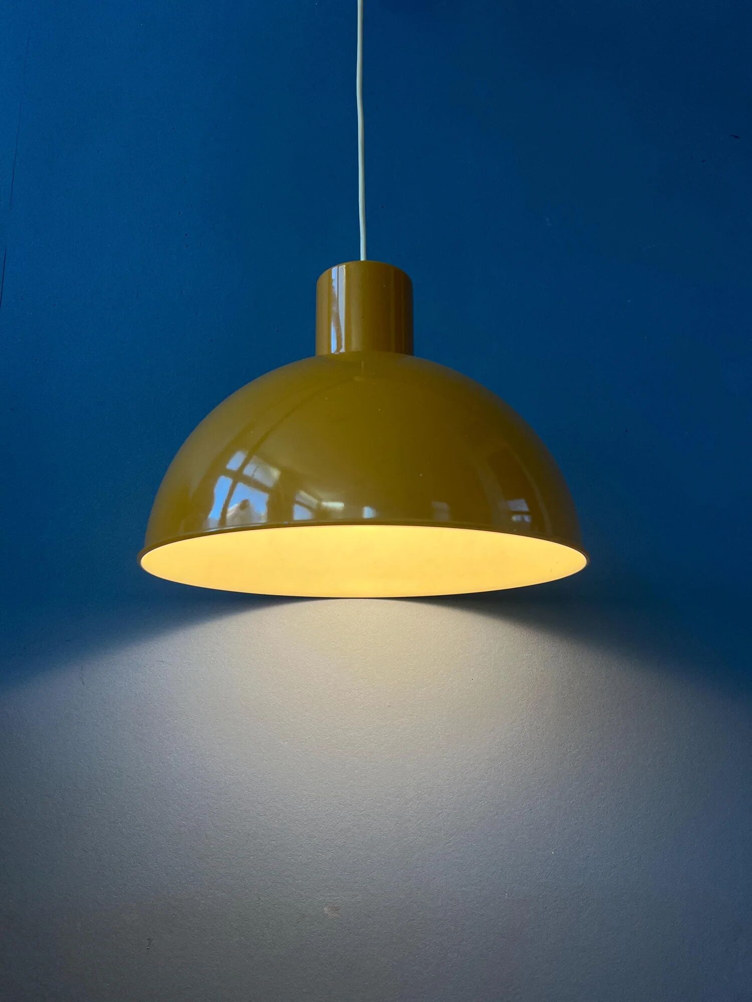 Yellow enamel pendant lamp by Joe Hammerborg for Fog & Mørup