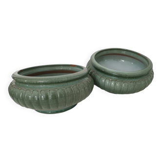 Set of 2 ceramic planters (plant pots) signed GPA made in France